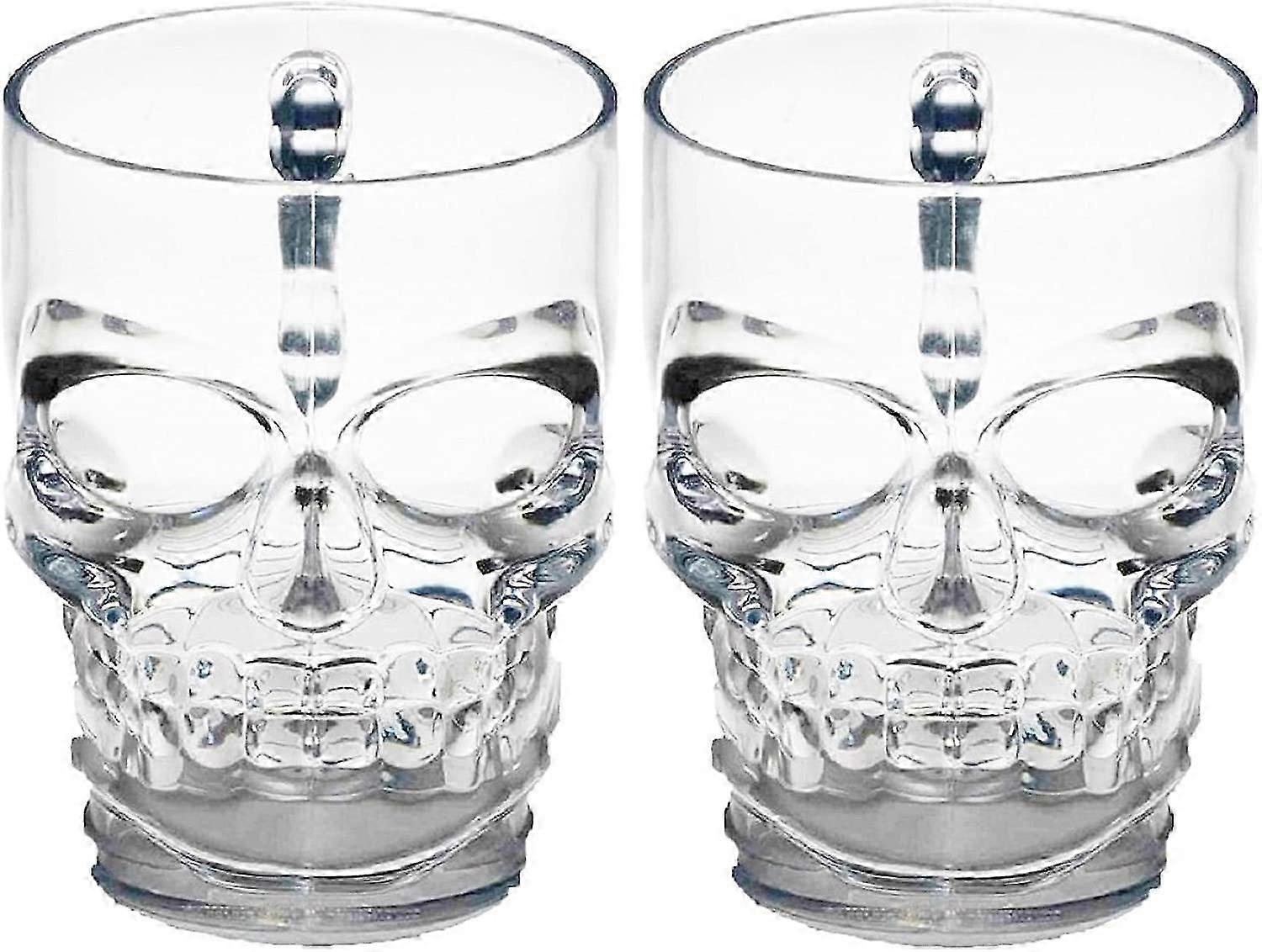 Skull Face Beer Mug Drinking Glasses with Handle, Set of 2, Heavy Base Funny Entertainment Glassware for Water