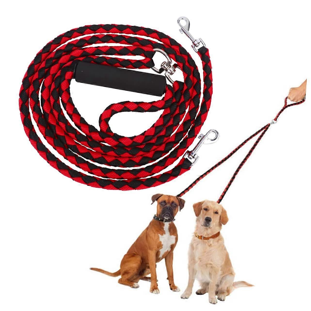 Double Headed Dog Training Leash - Woven Pet Lead Rope for Durable Outdoor Use, Black and Red, Ideal for Training and Walks