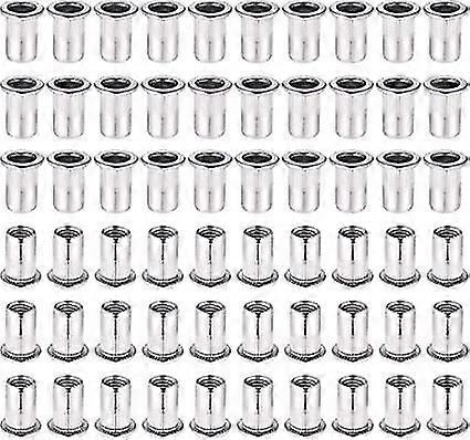 60pcs M6 Rivet Nut, 304 Stainless Steel Rivet Nut Insert Cap Kits, Flat Head Threaded Riveting Nuts