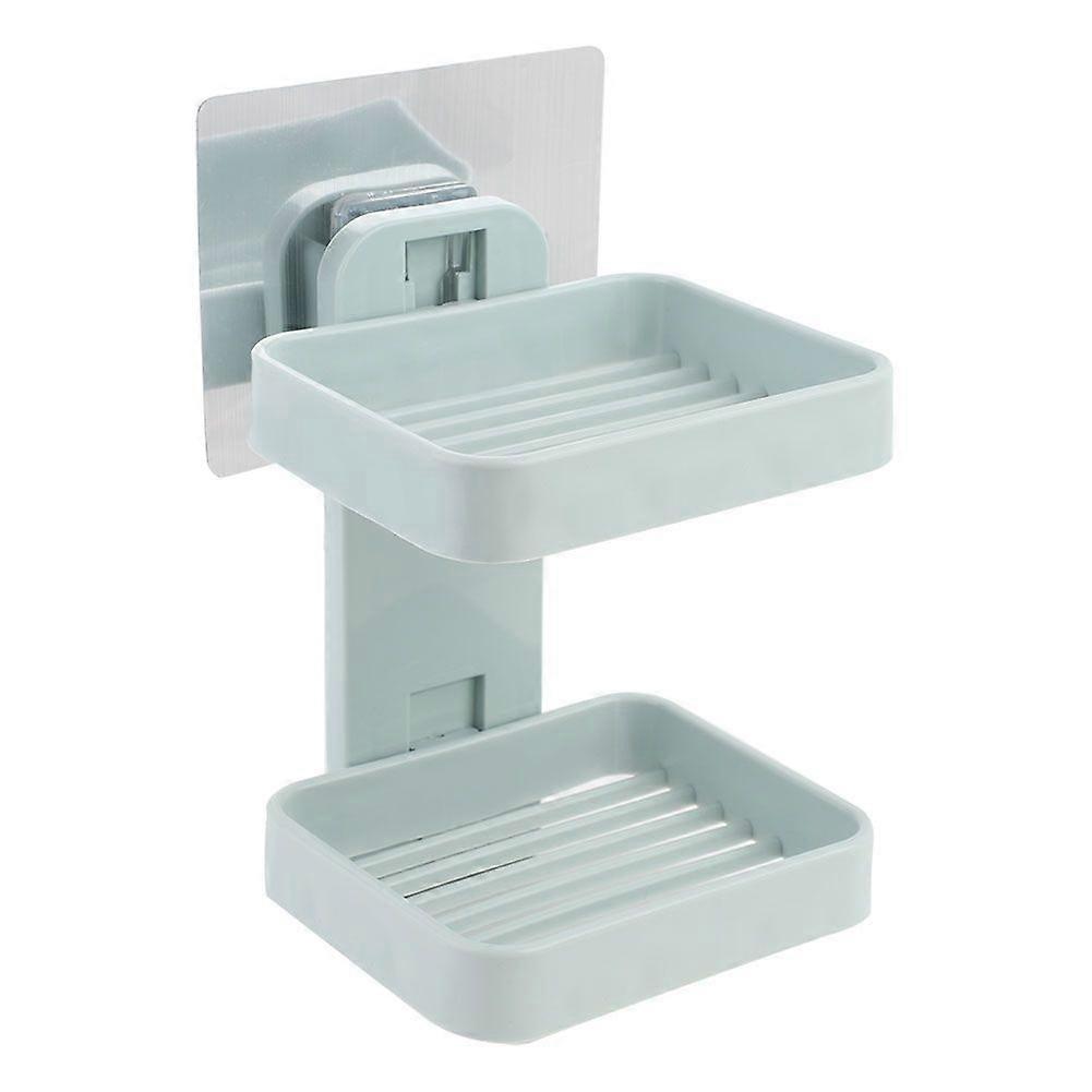 Double Layer Soap Holder Bathroom Wall Hanging Free Punching Storage Rack (Blue)