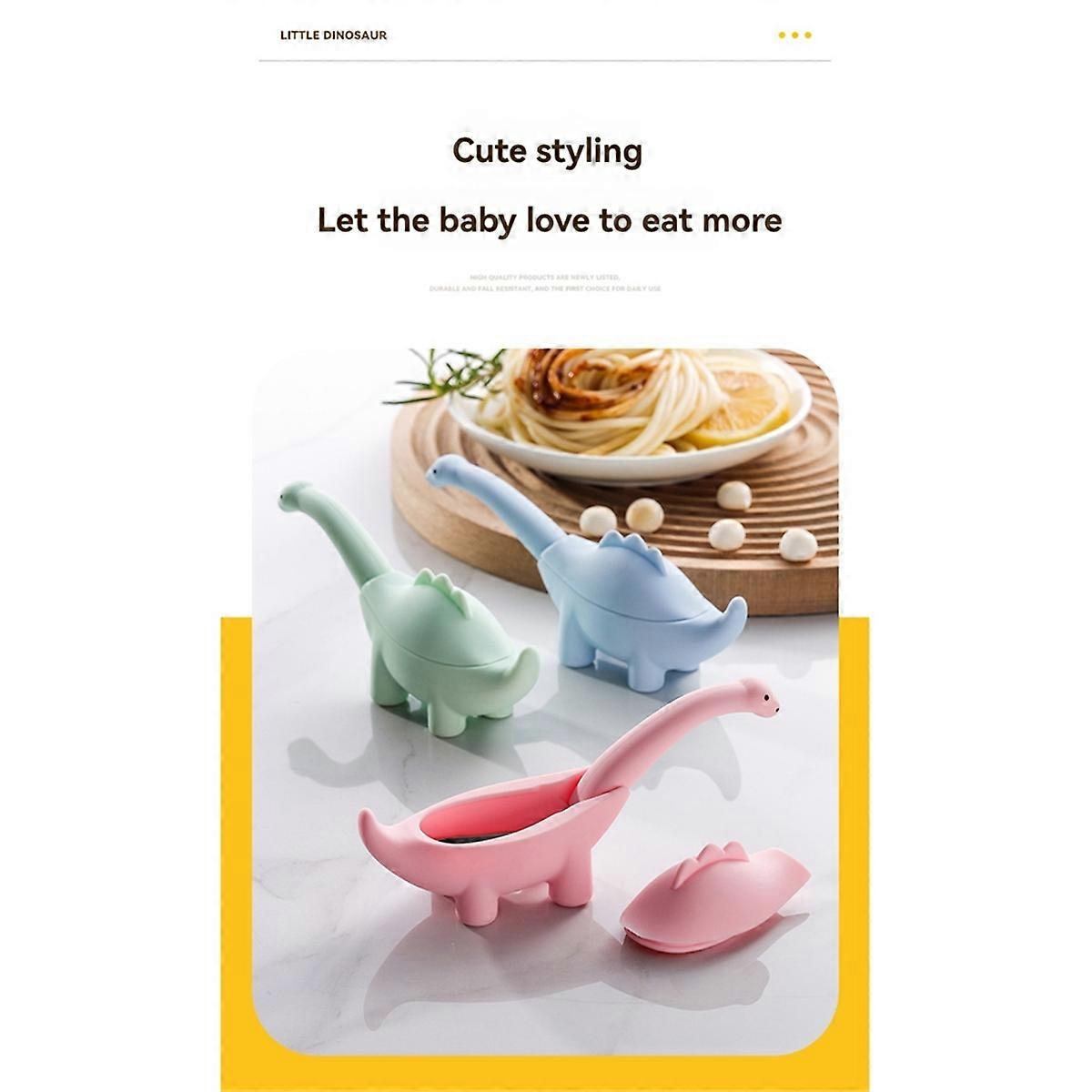 Dinosaur Shaped Infant Food Feeding Spoon Fork Child Baby Blue