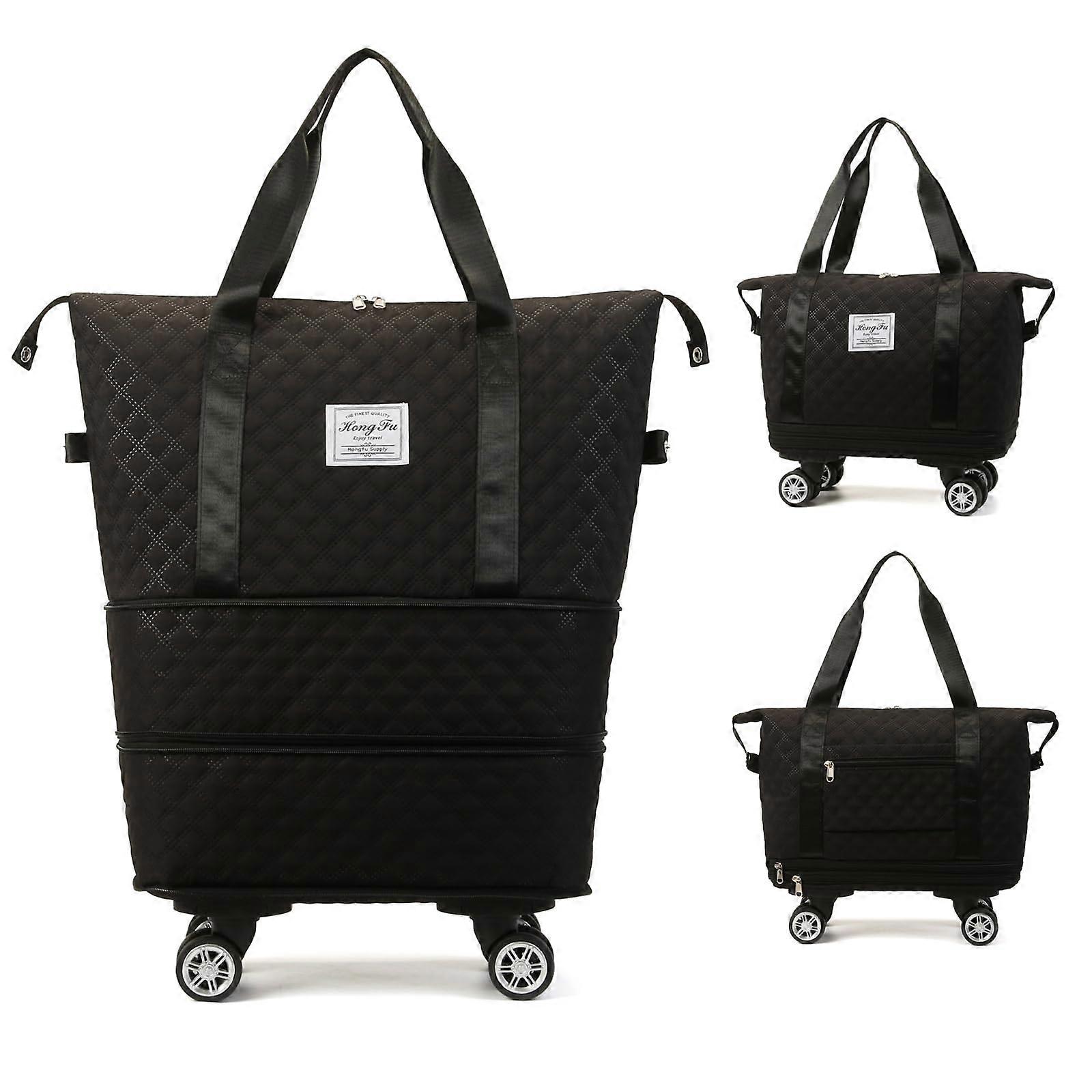 Travel Duffel Bag with Rolling Wheels, Expandable Weekender Tote, Foldable Handbag for Women, 24L-44L Capacity