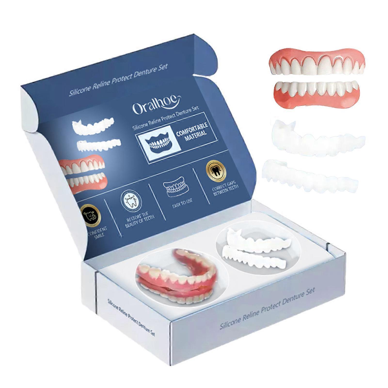 Soft-Dentures Relines Kit for Men Women Silicone Fake Teeth Top Bottom Kit for Dating
