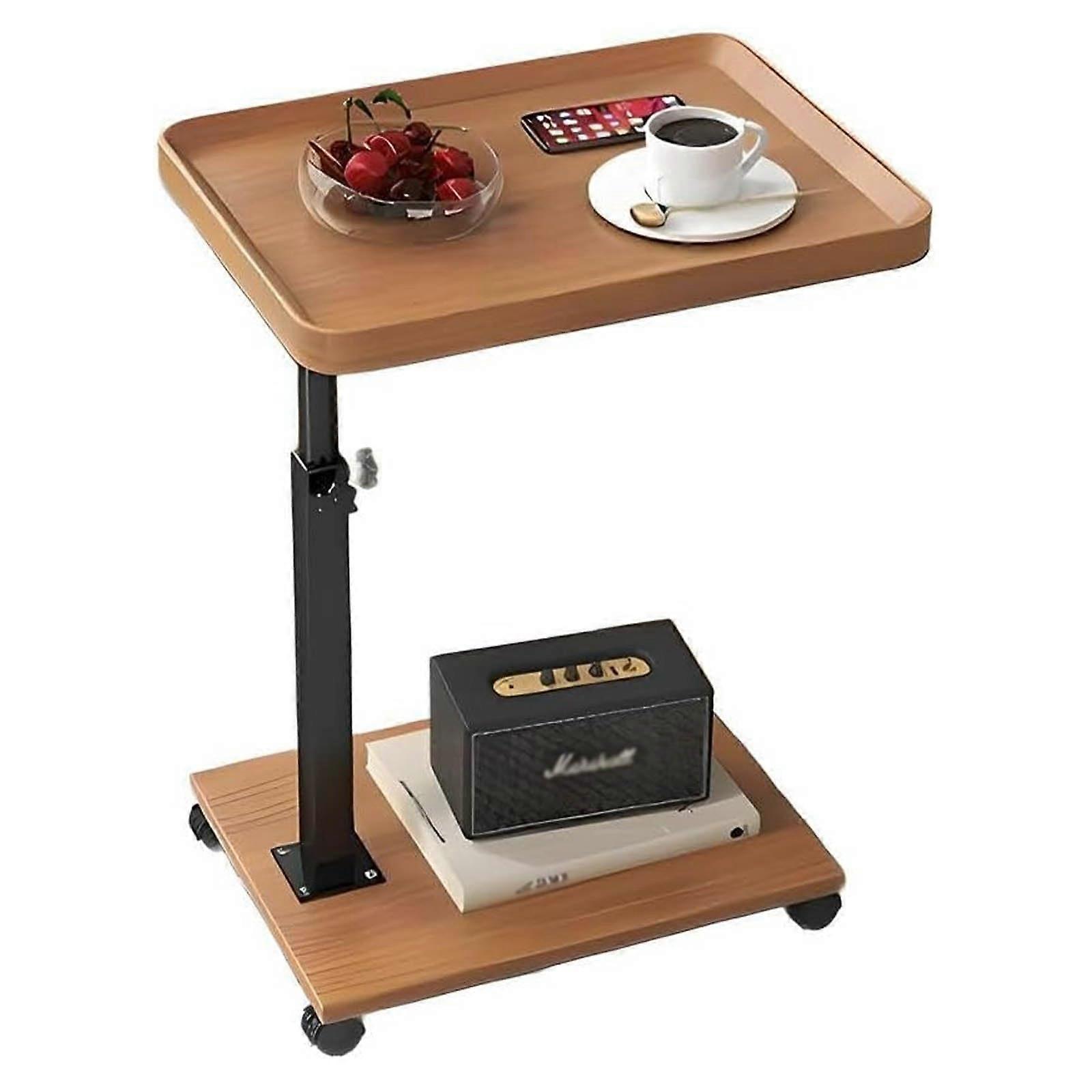 C-Shaped Side Table with Wheels, 360° Rotating Sofa Table for Living Room, Bedroom, Home Office, Yellow, Compact Design