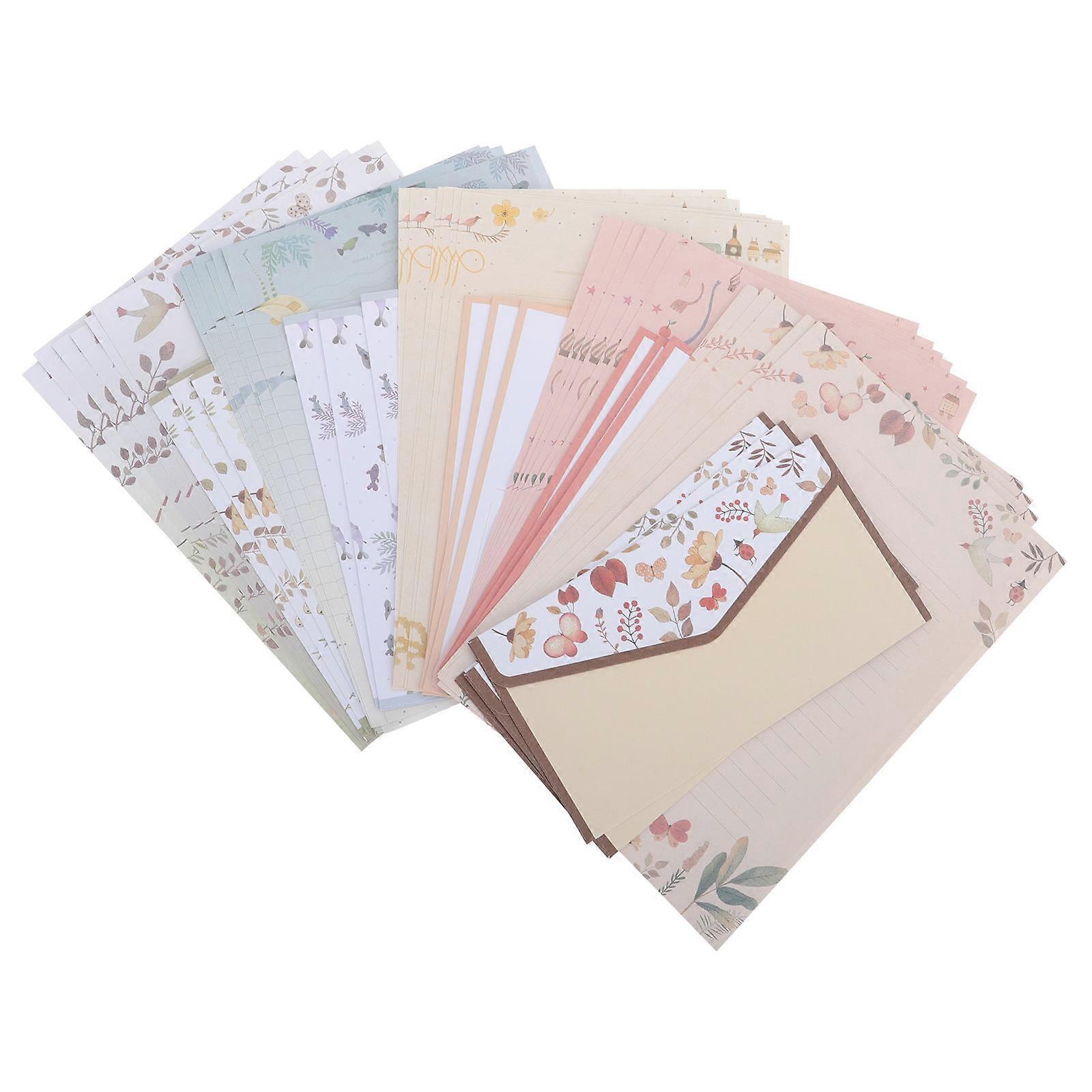 5 Sets of Envelope Stationery Letter Paper Flower Printed Letter Writing Paper Set