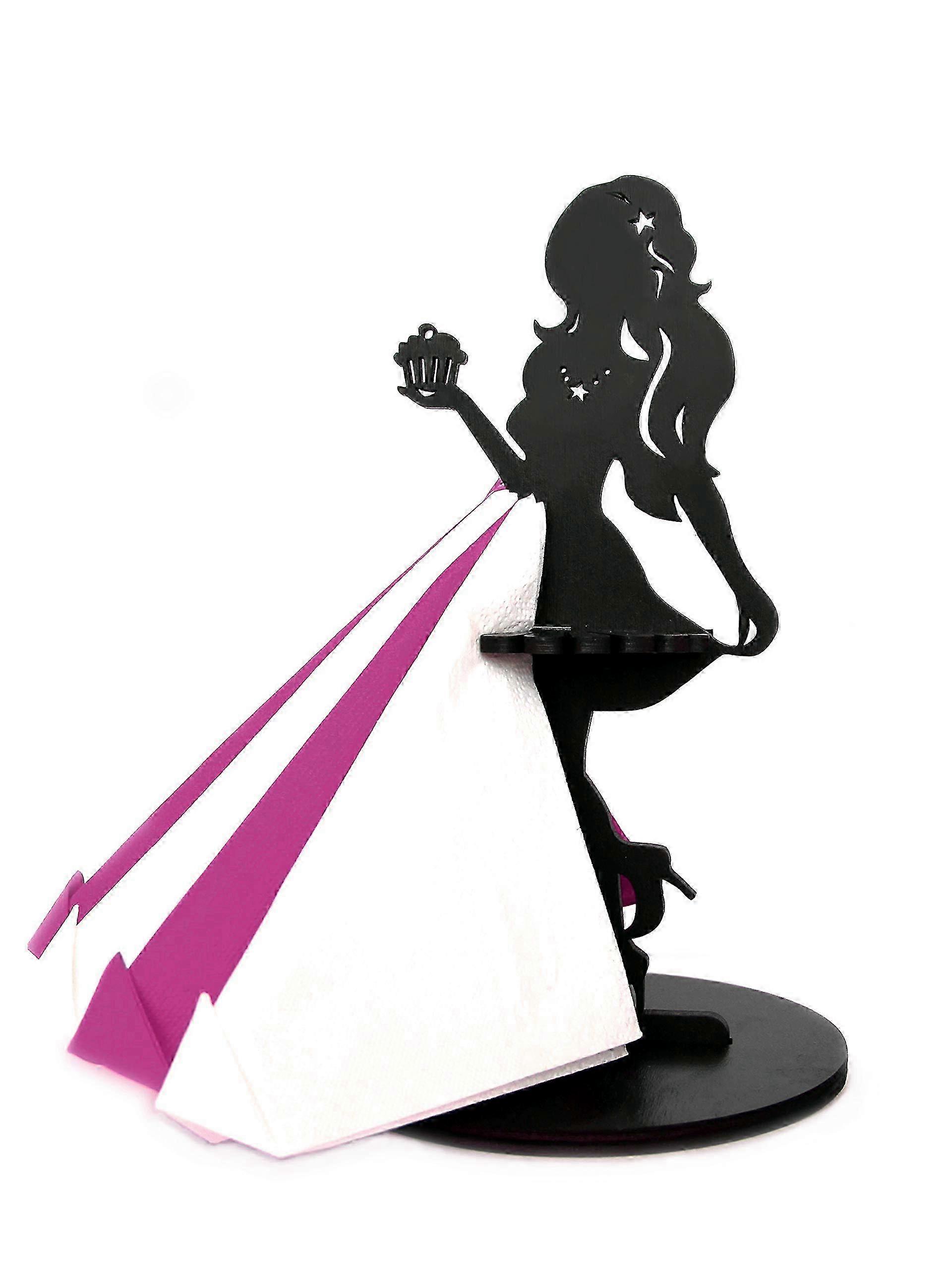 Portatovaglioli da intaglio a forma di signora in legno nero adatto per uso in cucina