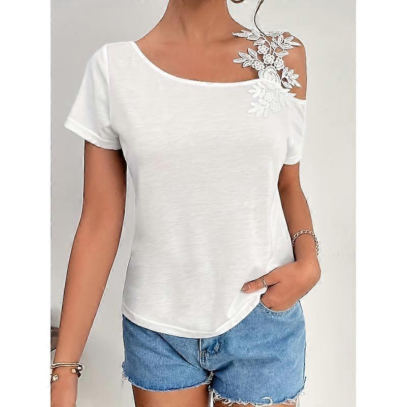 Ladies Summer New Solid Colour Splicing Fashion Lace T-Shirt Top