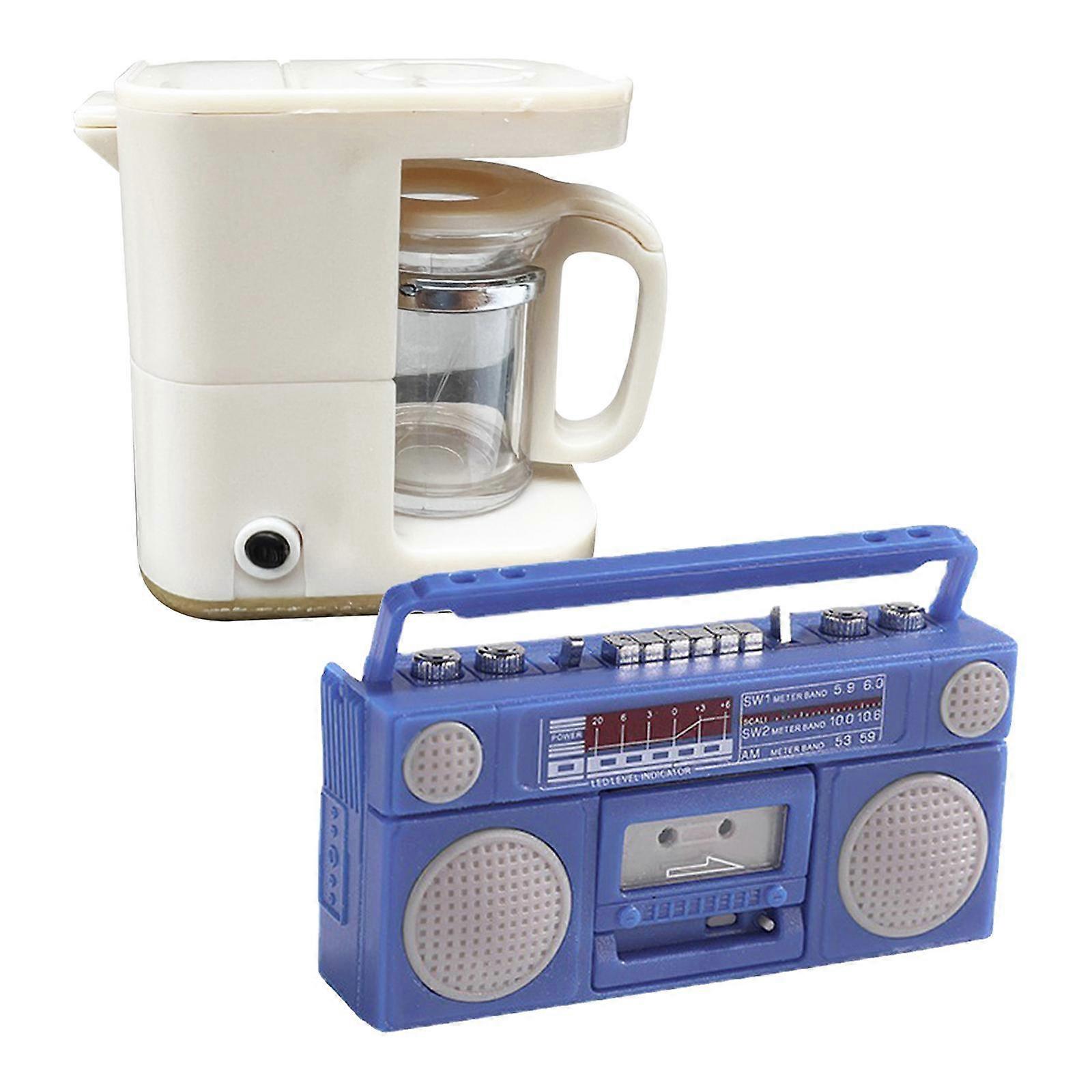 Simulation Mini 1:12 Doll House PVC Coffee Maker with Gramophone Decor