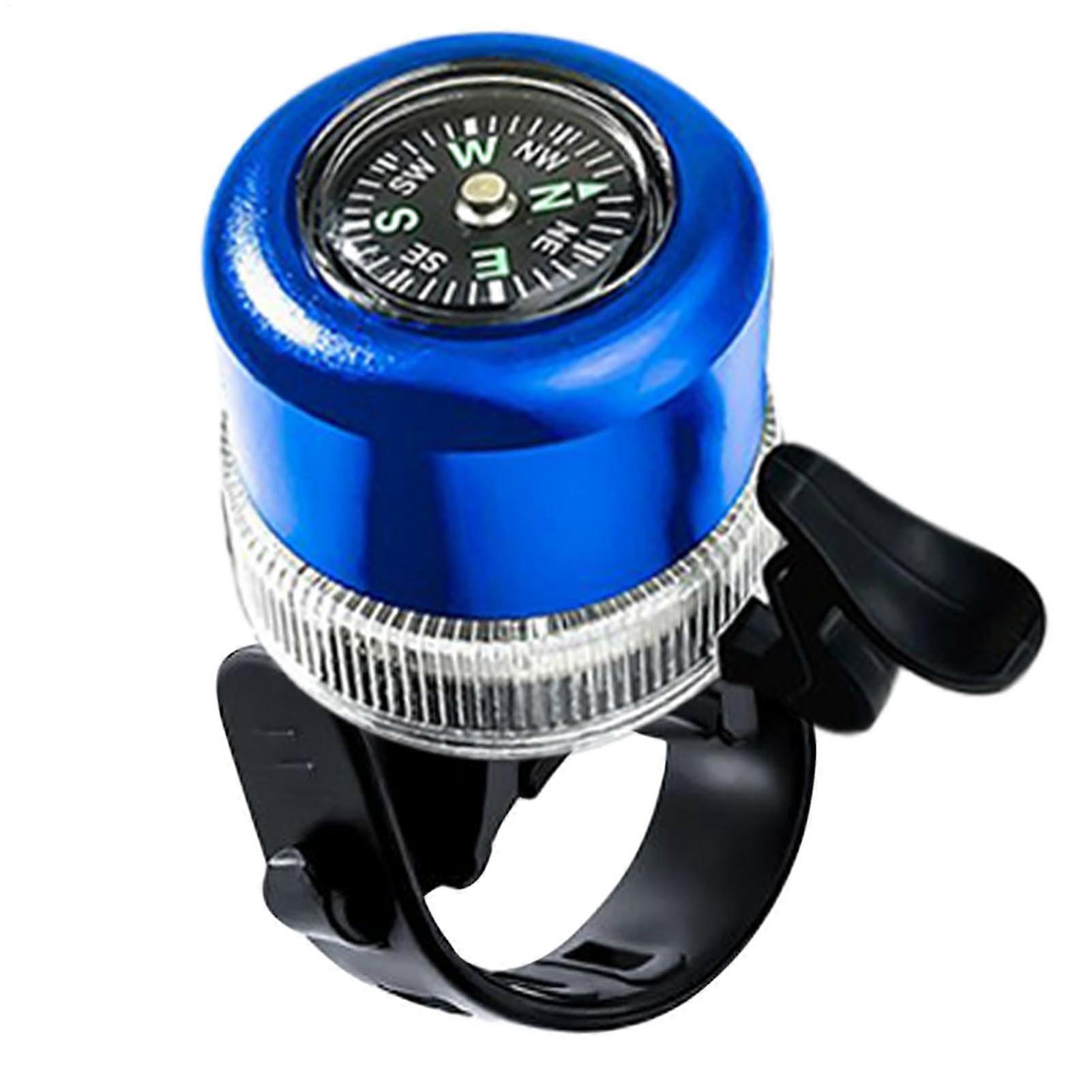 Mountain Bike Bell with Compass and Colorful LED Lights, Rechargeable USB, Waterproof, Adult Size, Blue