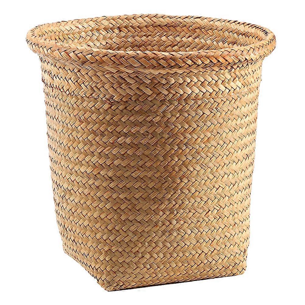 Natural Round Straw Basket Creative Small Laundry Storage Organizer Home Rustic Hand Woven Multi Functional Decorative Bucket for Dirty Clothes