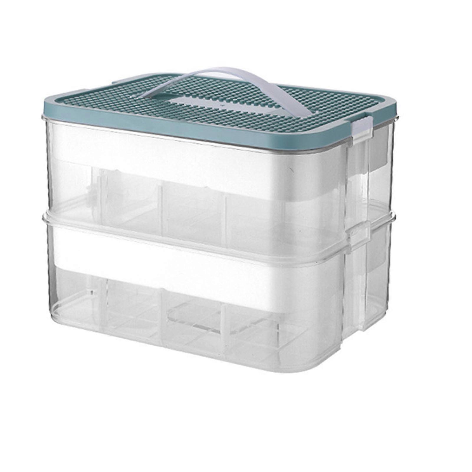 Stackable Toy Storage Bin Plastic Block Building with Lid Multiple Compartments Large Capacity Organizer Box for Kids 2 Tiers Green (30.5x23x23cm) 