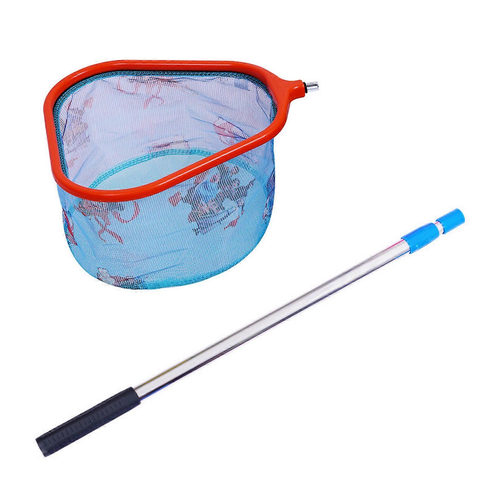 Kids Children Fishing Net Foldable Fish Landing Net for Safe Fish Catching Telescopic Rod Handle Fishing Tool Equipment Red Triangle