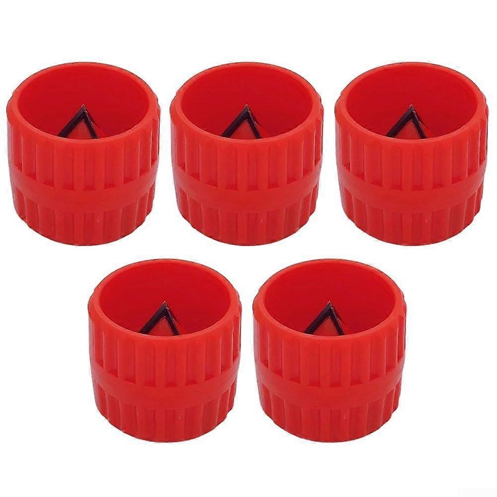 Innovative 5piece pipe deburring tool set with dualdirection operation for auto repairs and HVAC tallations.