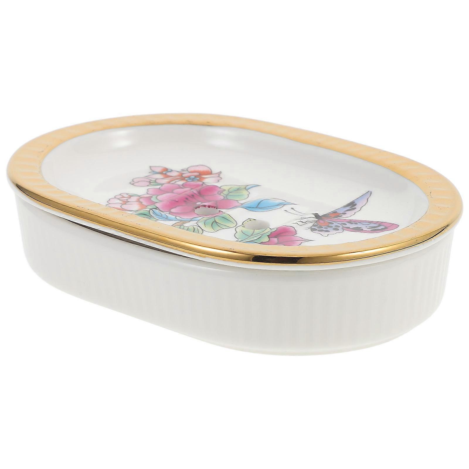 Ceramic Soap Holders Self Draining Double Layered Soap Tray For Bathroom Use Assorted Color 1Pack