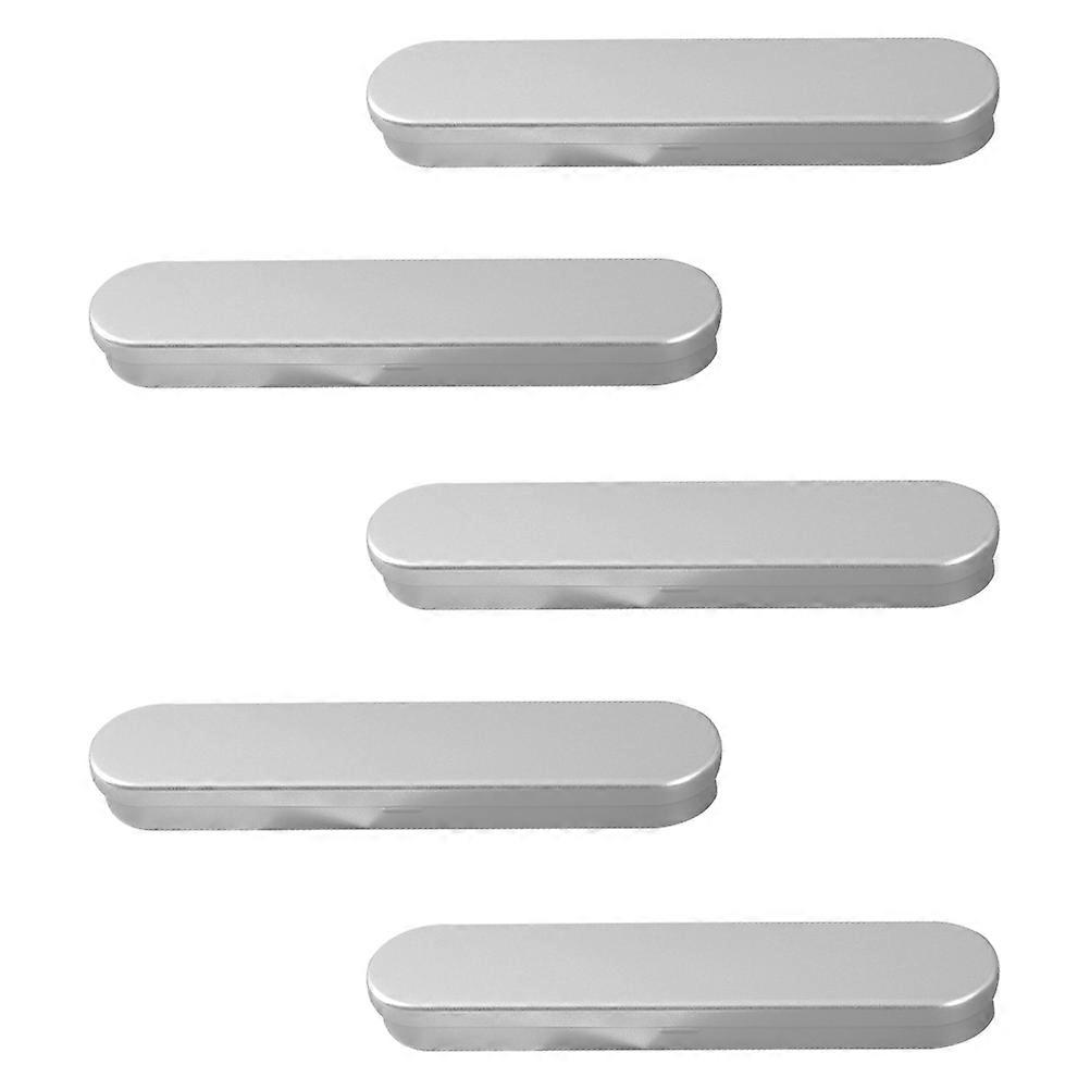 5pcs Silver Tinplate Pen Storage Boxes Rectangular Metal Pen Cases for Home or School Organization