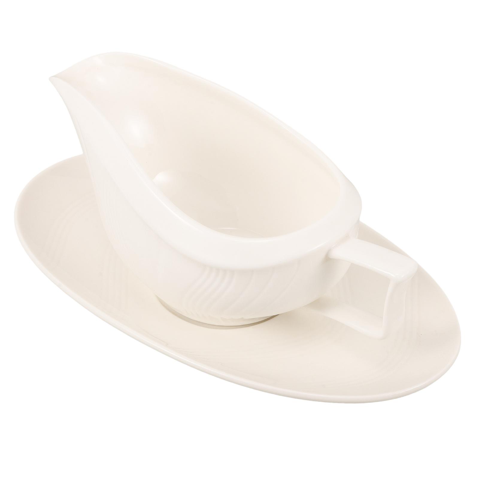 Ceramic Gravy Boat with Saucer for Family Gatherings White 250ml Sauce Dispensing 1 Set