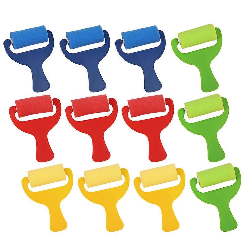 12pcs DIY Paint Sponge Rollers with Handles & Brushes – Reusable Painting Tools for Creative Projects