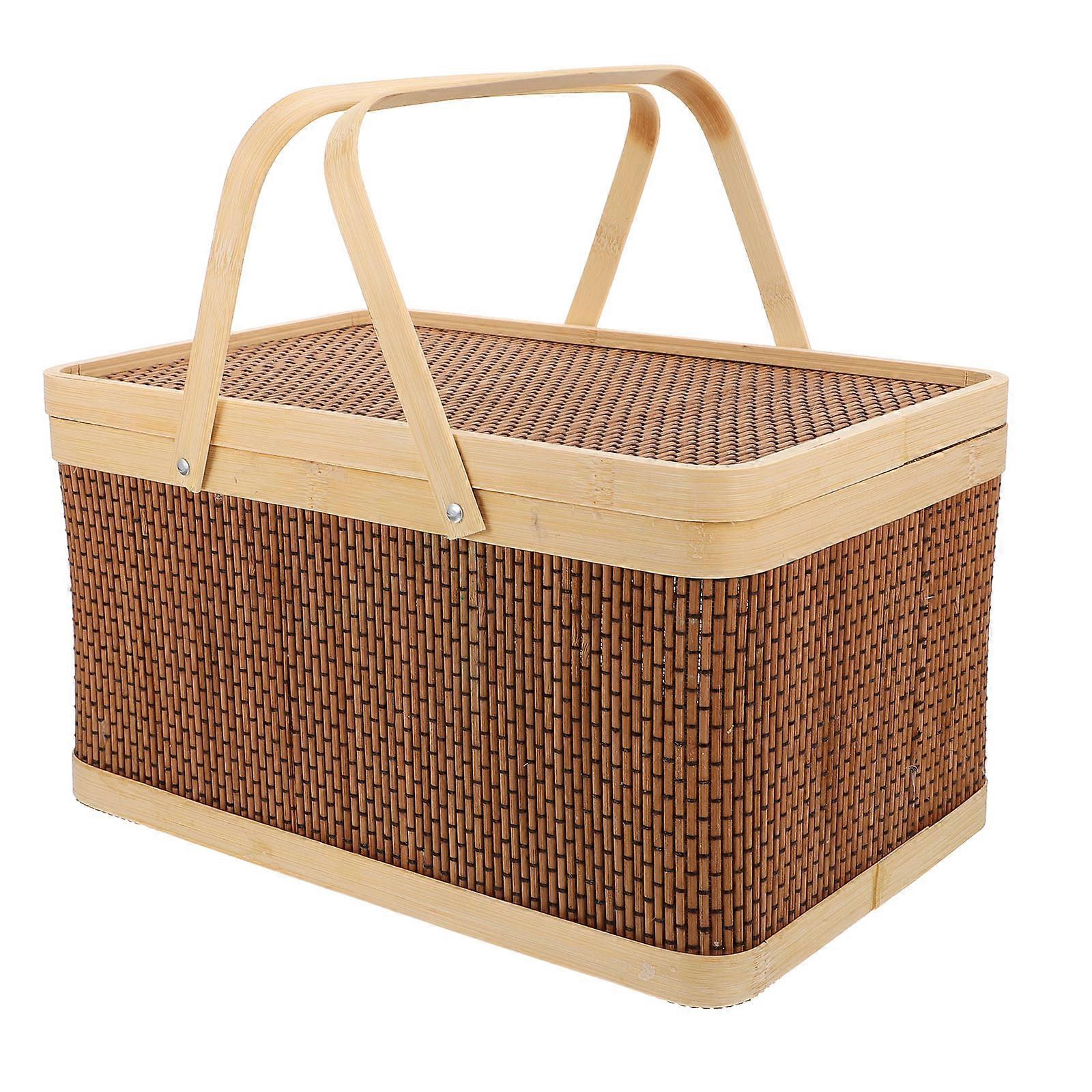 Fruits Basket Picnic Style Handheld Rural Weaving Craft Waterproof 1Pcs