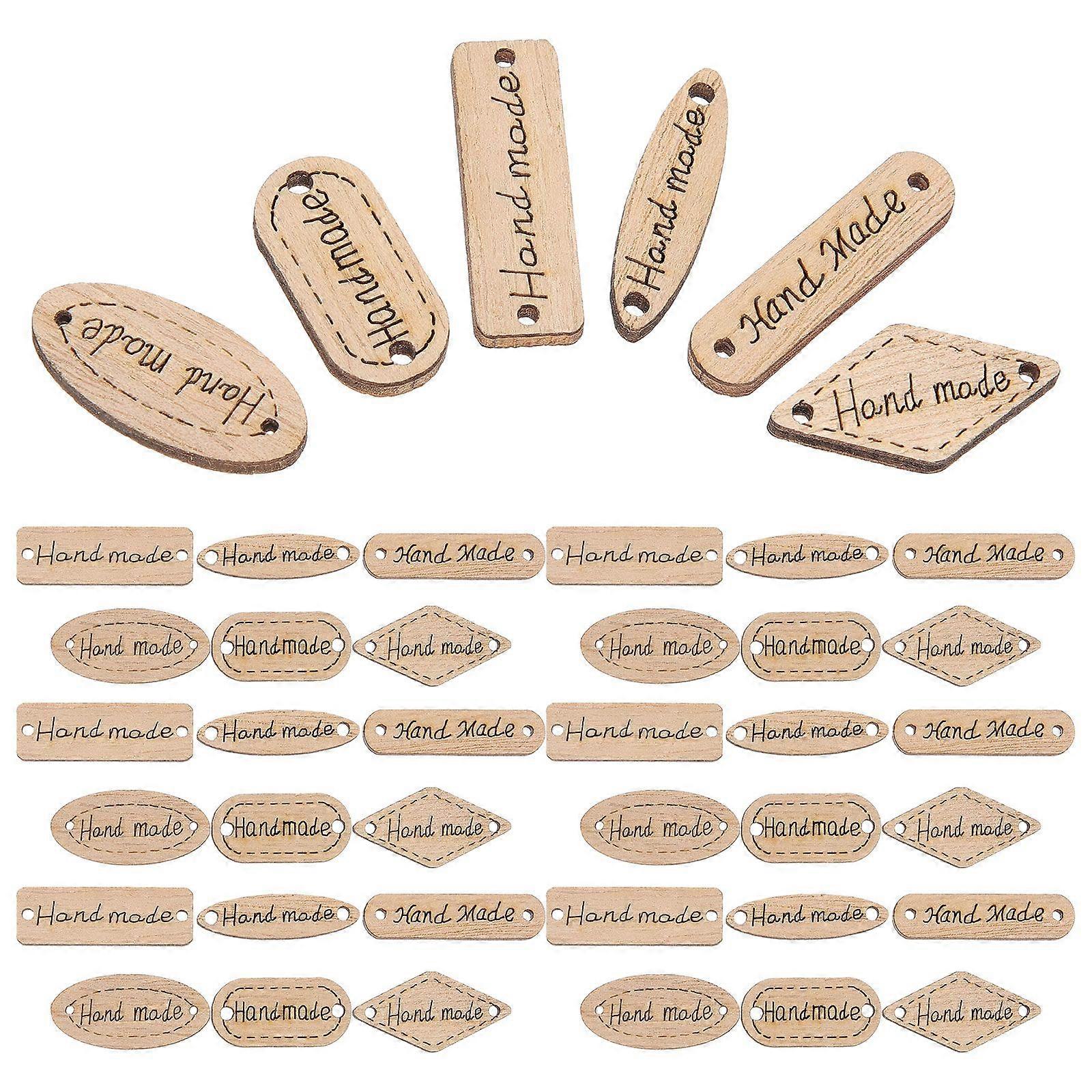 50pcs Handmade Tags Wooden Label Button Connector Sewing Crafts Random Style