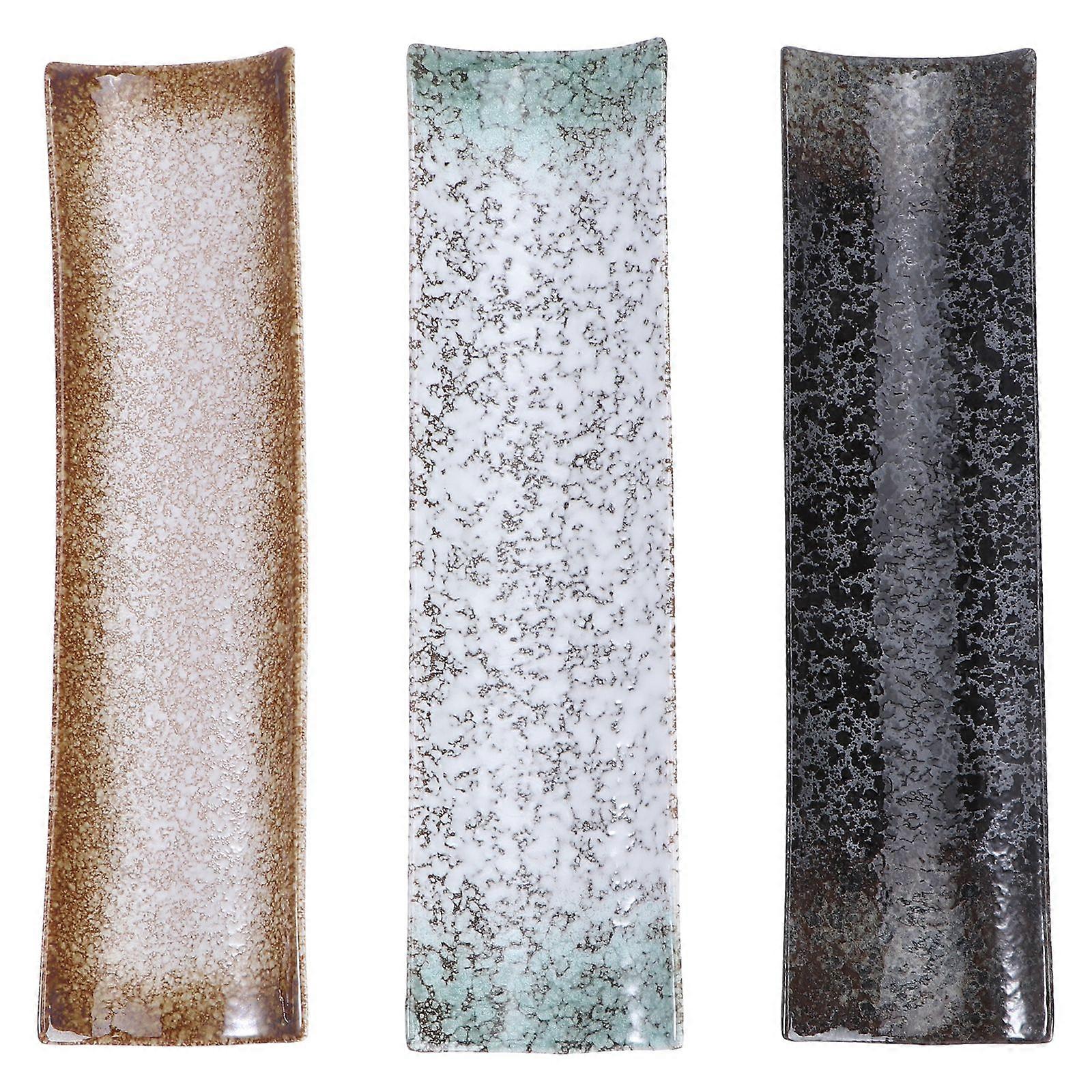 3pcs Japanese Style Ceramics Sushi Plate Rectangular Dish Snack Tray Serving Dish Tableware for Home Restaurant Random Style