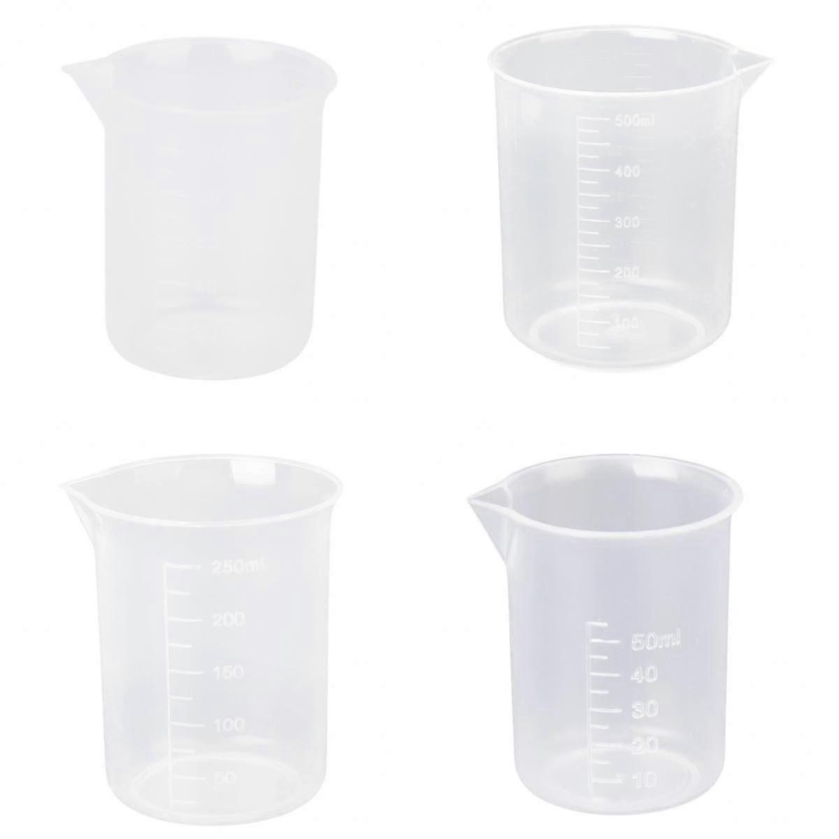 4x 50/100/250/500ml Clear Lab Gradué Beaker Pitcher Measuring Cup Tool