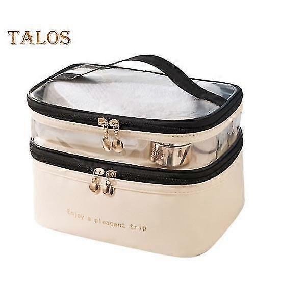 Cosmetic Storage Bag Large Capacity Double Layer Waterproof Zipper Closure Makeup Organizer Pouch with Handle for Women