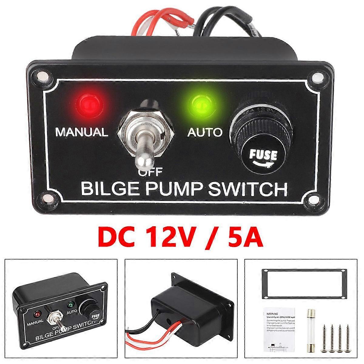 3X DC 12V Fused Marine Bilge Pump Switch Panel with LED Indicator Light Manual/Off/Auto 3-Way Toggle