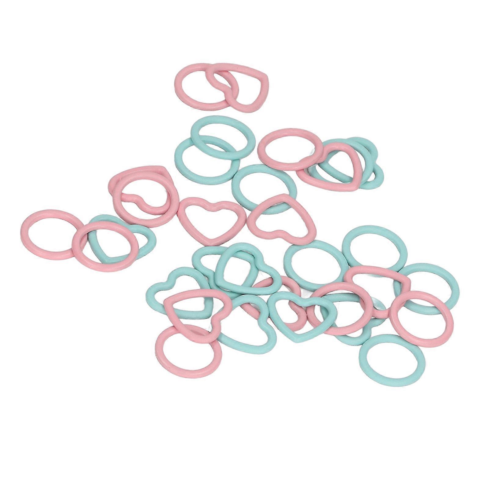 32 Pcs Heart Shaped Round Knitting Stitch Markers Metal Crochet Stitch Marker Rings for DIY Crafts Pink and Blue
