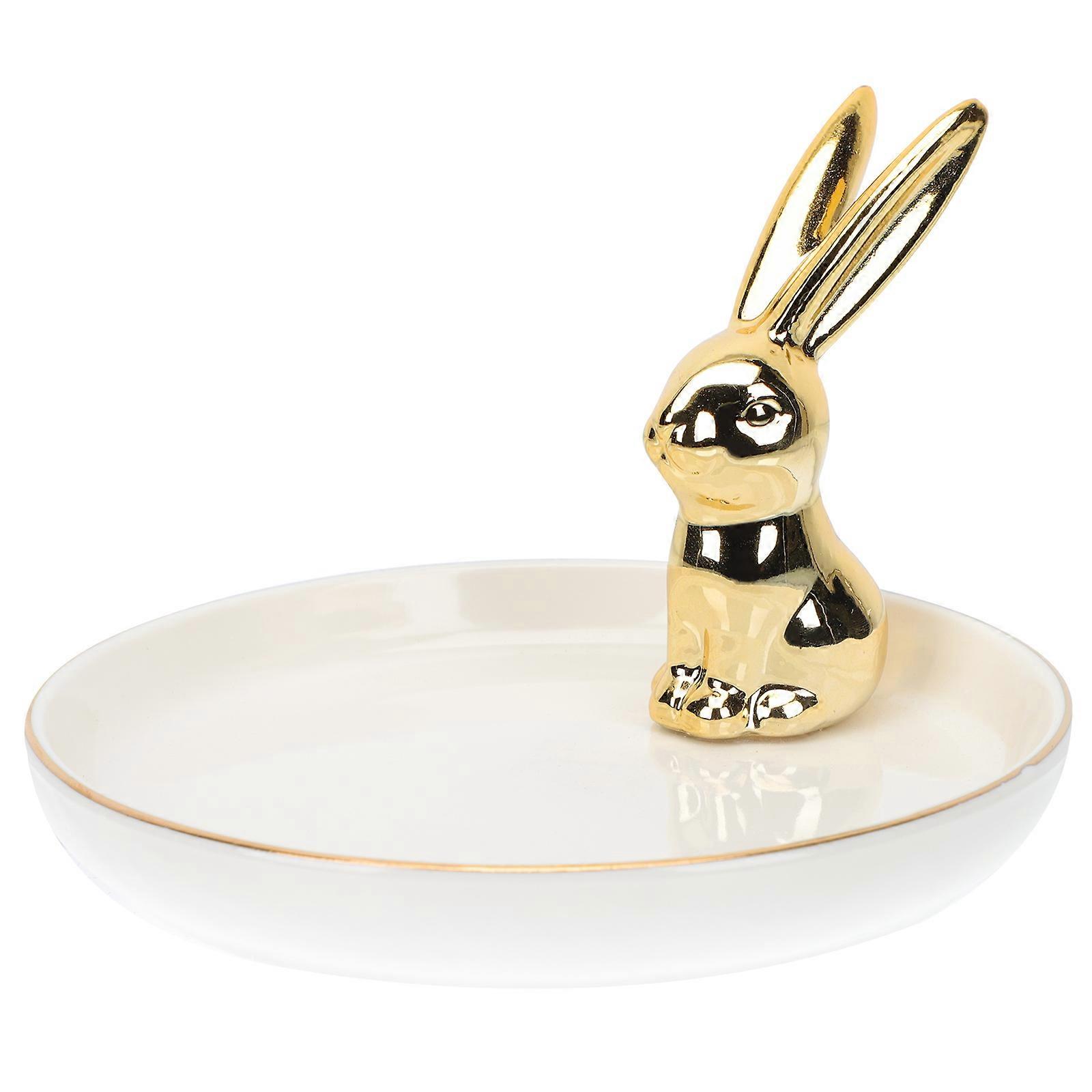 1PC Ceramic Jewelry Tray Easter Rabbit Storage for Dressing Table Decoration