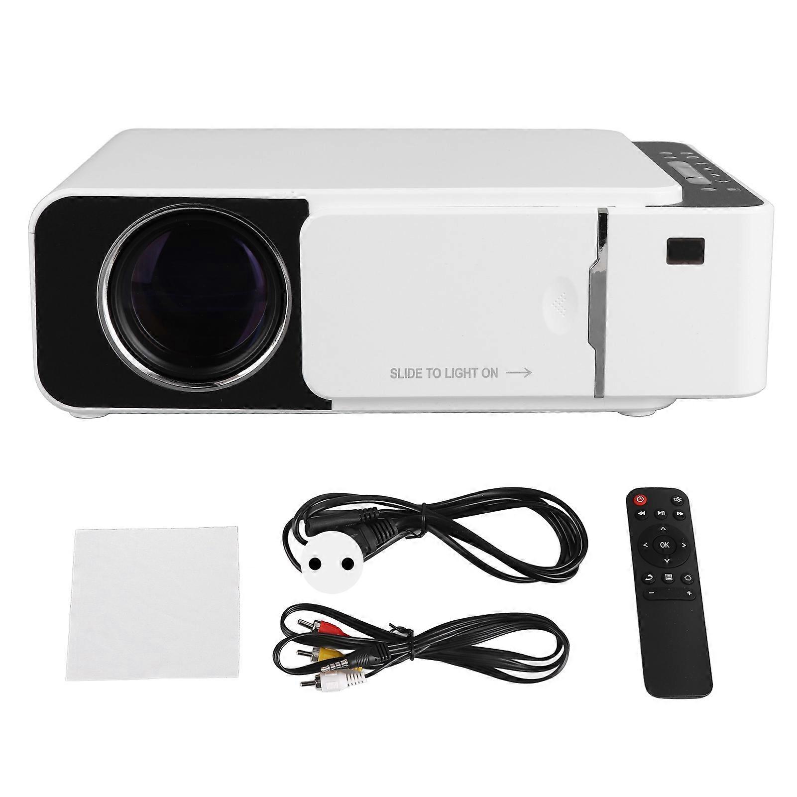 T5 Mini LED Projector Home Theater HD Mini Portable Projector Media Player AC 100‑240V White EU Plug