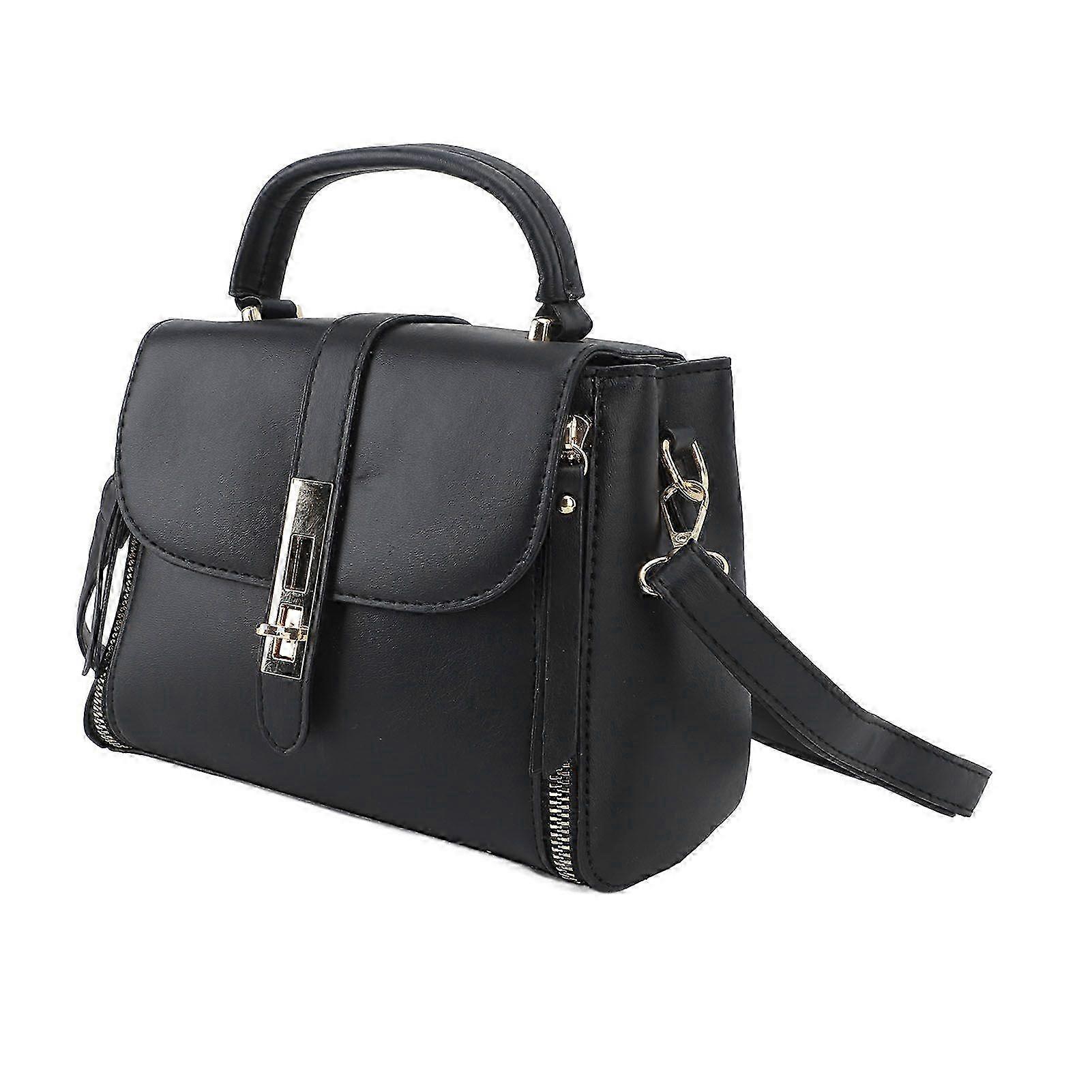 Stylish Black PU Crossbody Bag with Multiple Pockets
