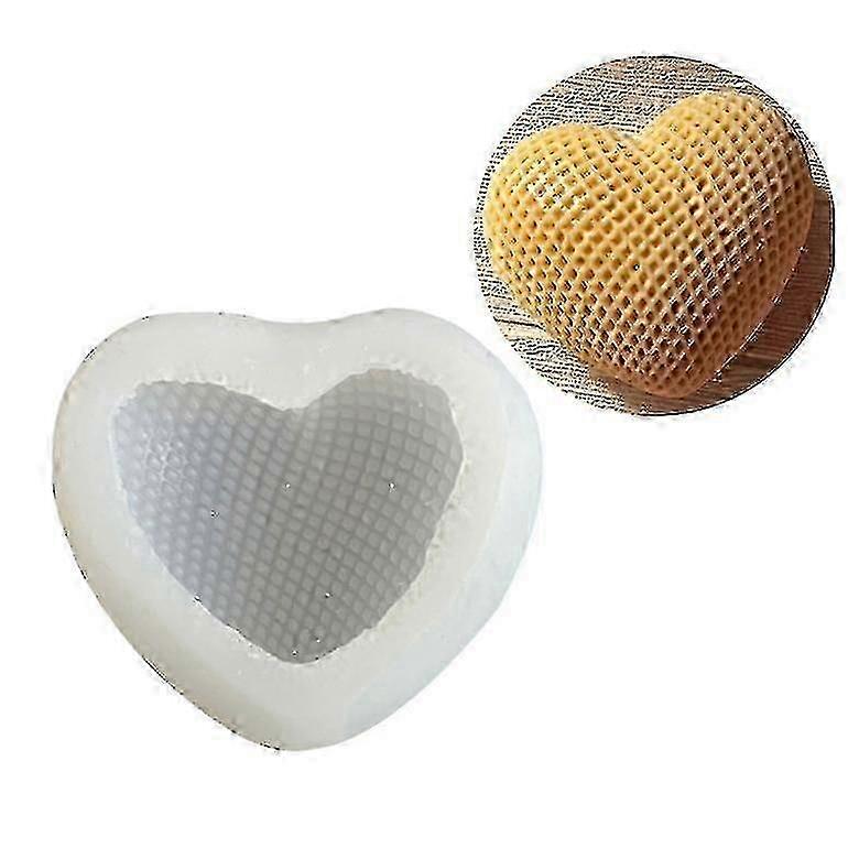 3.0inch Silicone Candle Mold 3D Grid Heart Shape for Scented Candle, Soap, Mousse, Chocolate Cake, Plaster Resin Craft