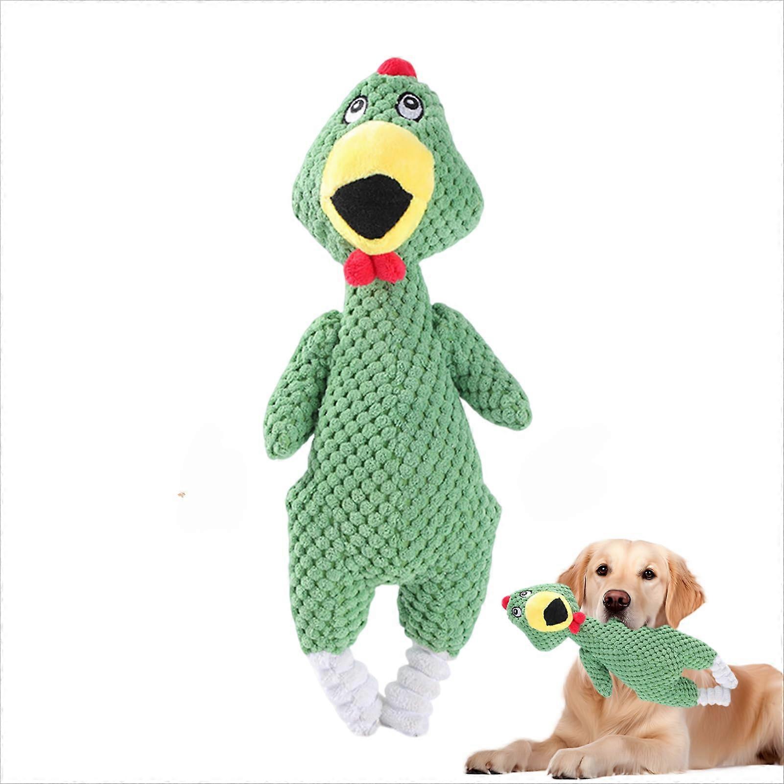 Indestructible Dog Toy - Plush Chicken Squeaky Toy, Machine Washable, Interactive for Small Medium Dogs (Green)
