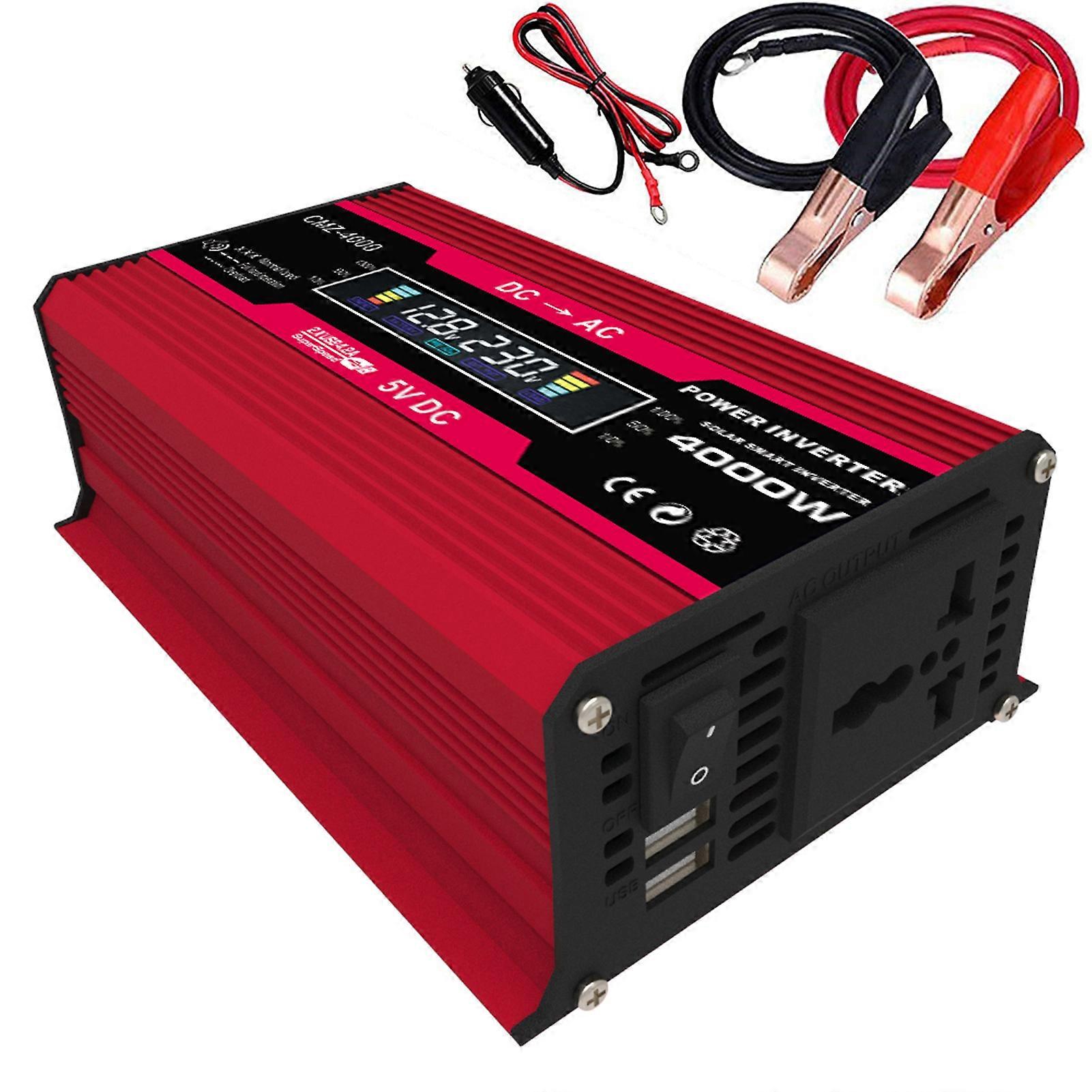 4000W Peak Modified Sine LED Display 300W Rated DC 12V to AC 220V Converter High Frequency Car Power Charger Inverter with 2 USB Port AC Socket