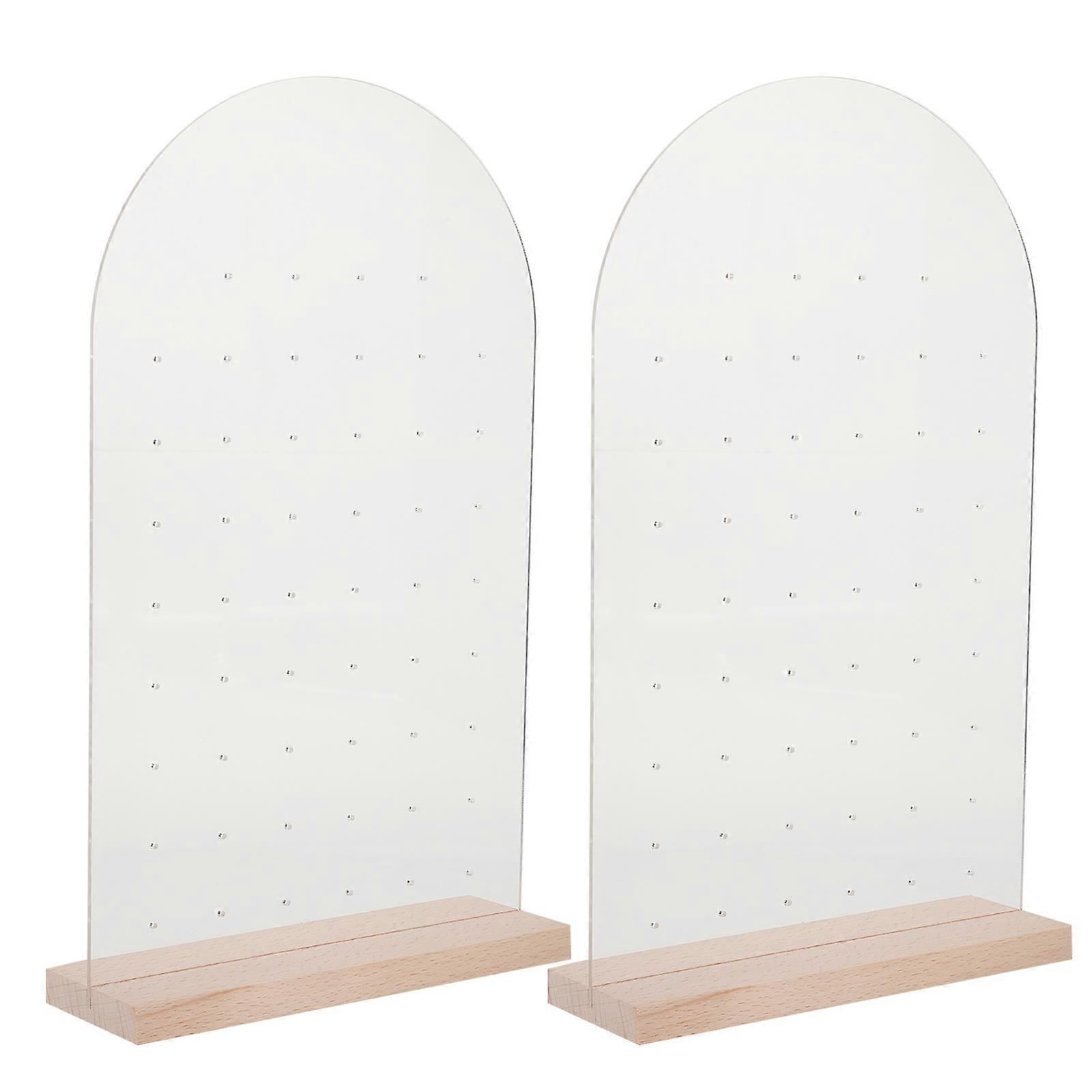 Acrylic Earring Display Rack for Storage Use 2Pcs with Wood Base Stand