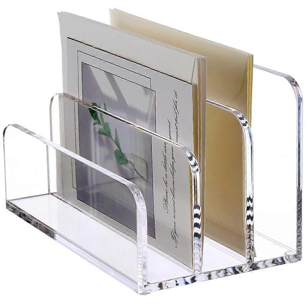 Desk organizer with 3 compartments, vertical letter holder, document sorter, acrylic desktop organizer