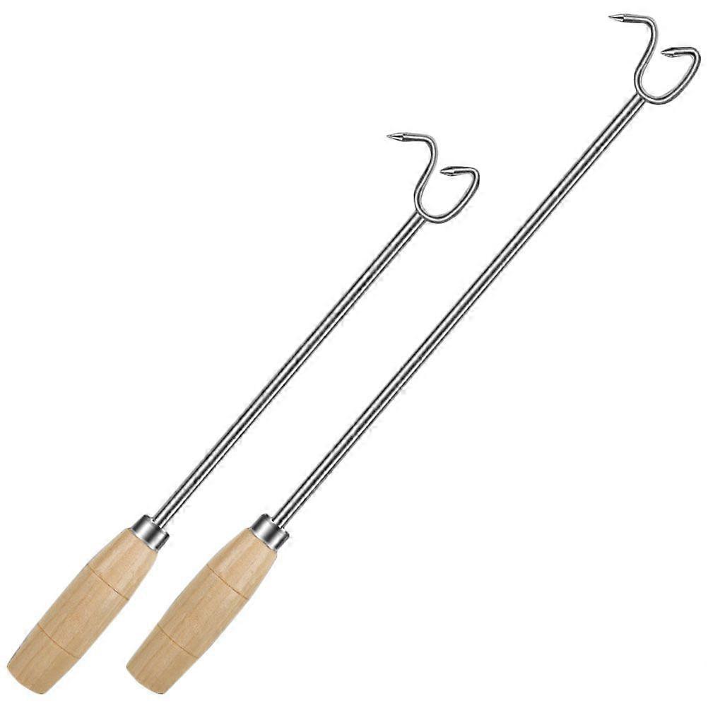 2 件装 Meat Flipper 不锈钢烧烤工具,带木柄食品翻转器