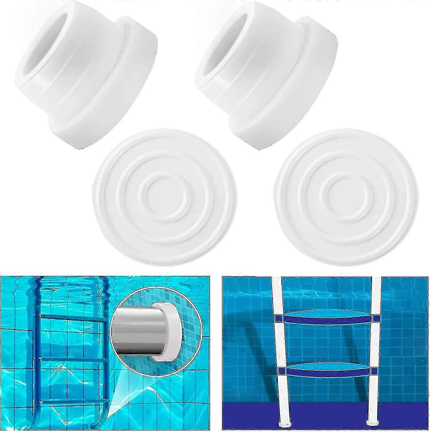 2pcs Pool Ladder Bumpers For Inground Pool, White Rubber Inground Pool Ladder Caps Fits 1.90 Swimming Pool Ladder