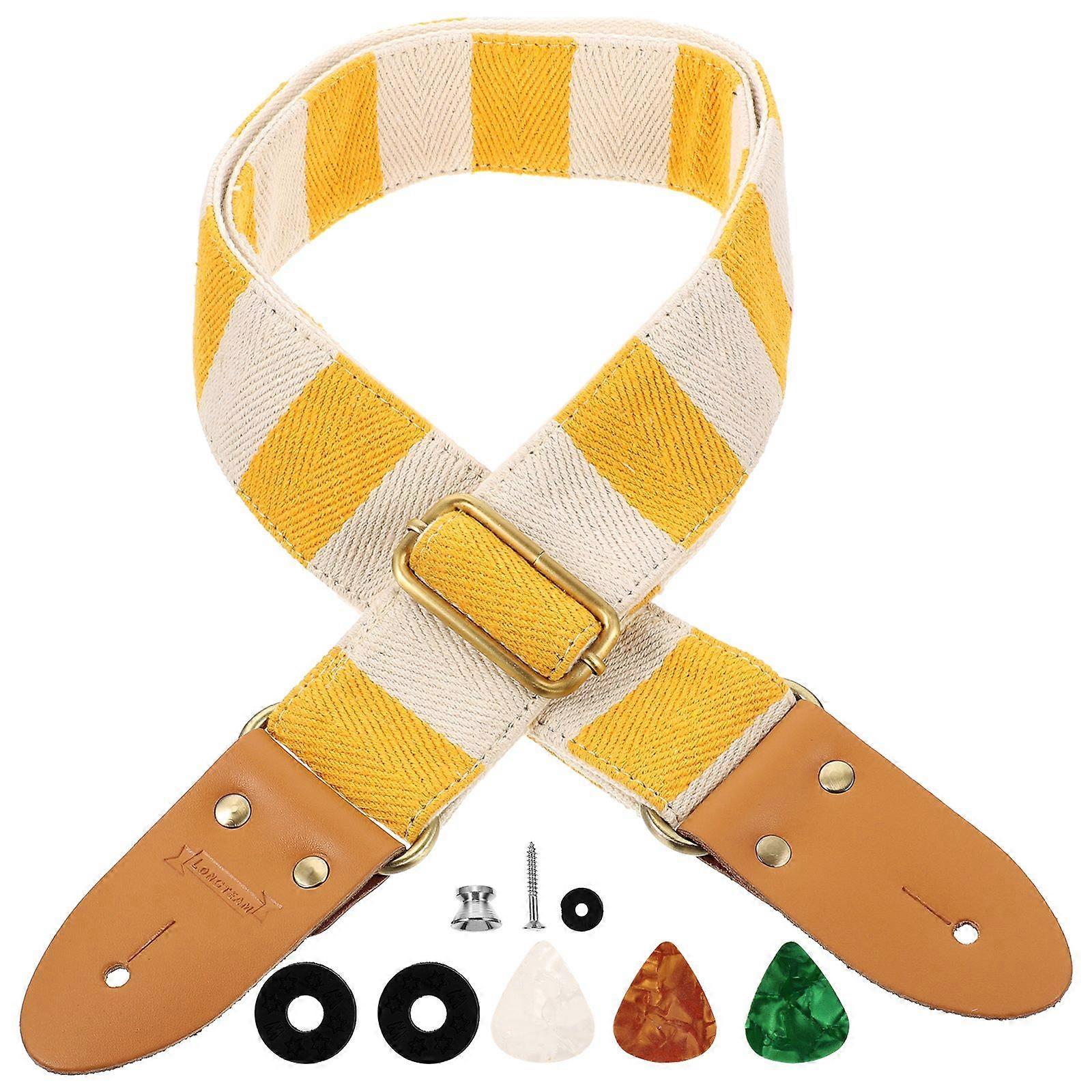 1 Set Guitar Shoulder Strap Adjustable Thickened Striped Guitar Strap with Pick