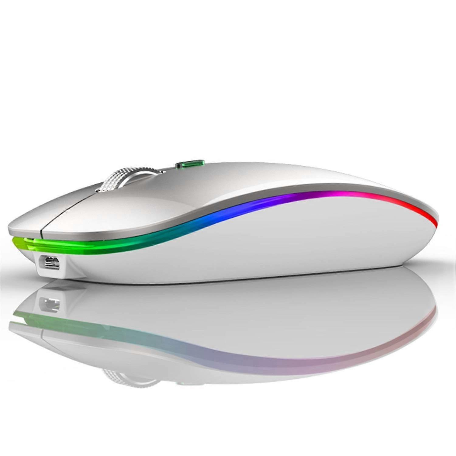 Wireless Mouse Rechargeable Wireless Mouse For PC Laptop Windows LED 2.4G Quiet Nano USB Receiver 1600 DPI Silver