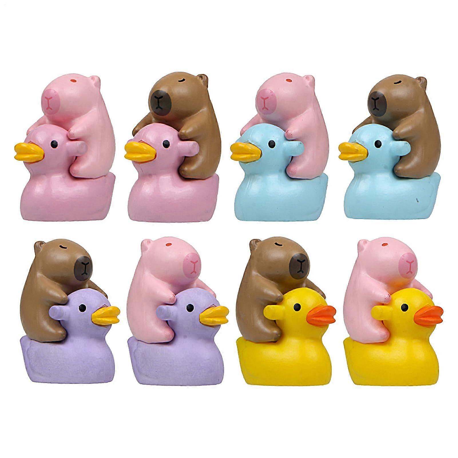 Miniature Ducks 8Piece Set Cute Capybara Duck Figurines, Small Animal Decor for Home
