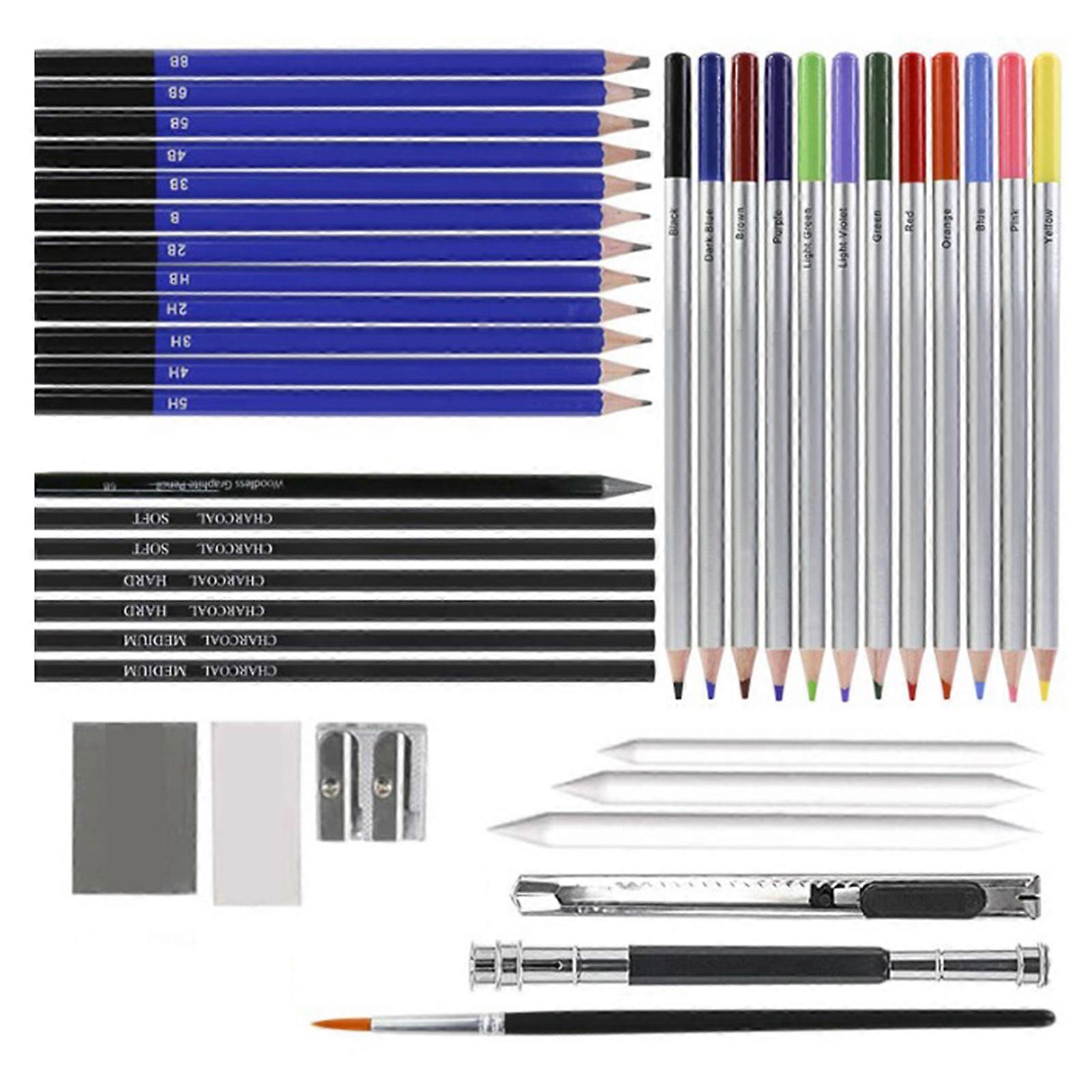 Sketching Drawing Kit Professional Portable Charcoal Graphite Water Based Colored Pencil Art Sketch Supplies 41 Pack