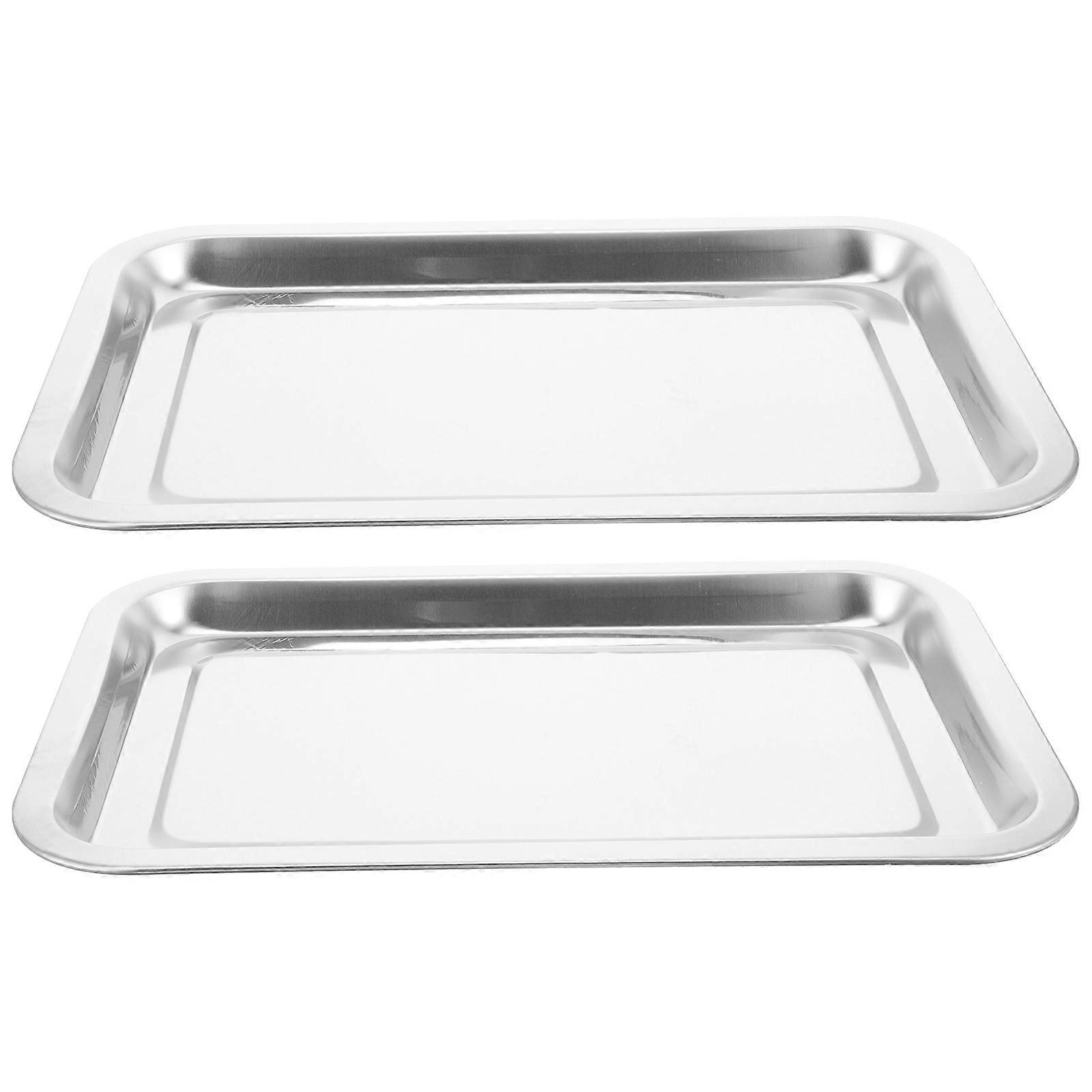 Silver Stainless Steel Tray for Holding Food with Smooth Edge Design 2 Pieces Size 3