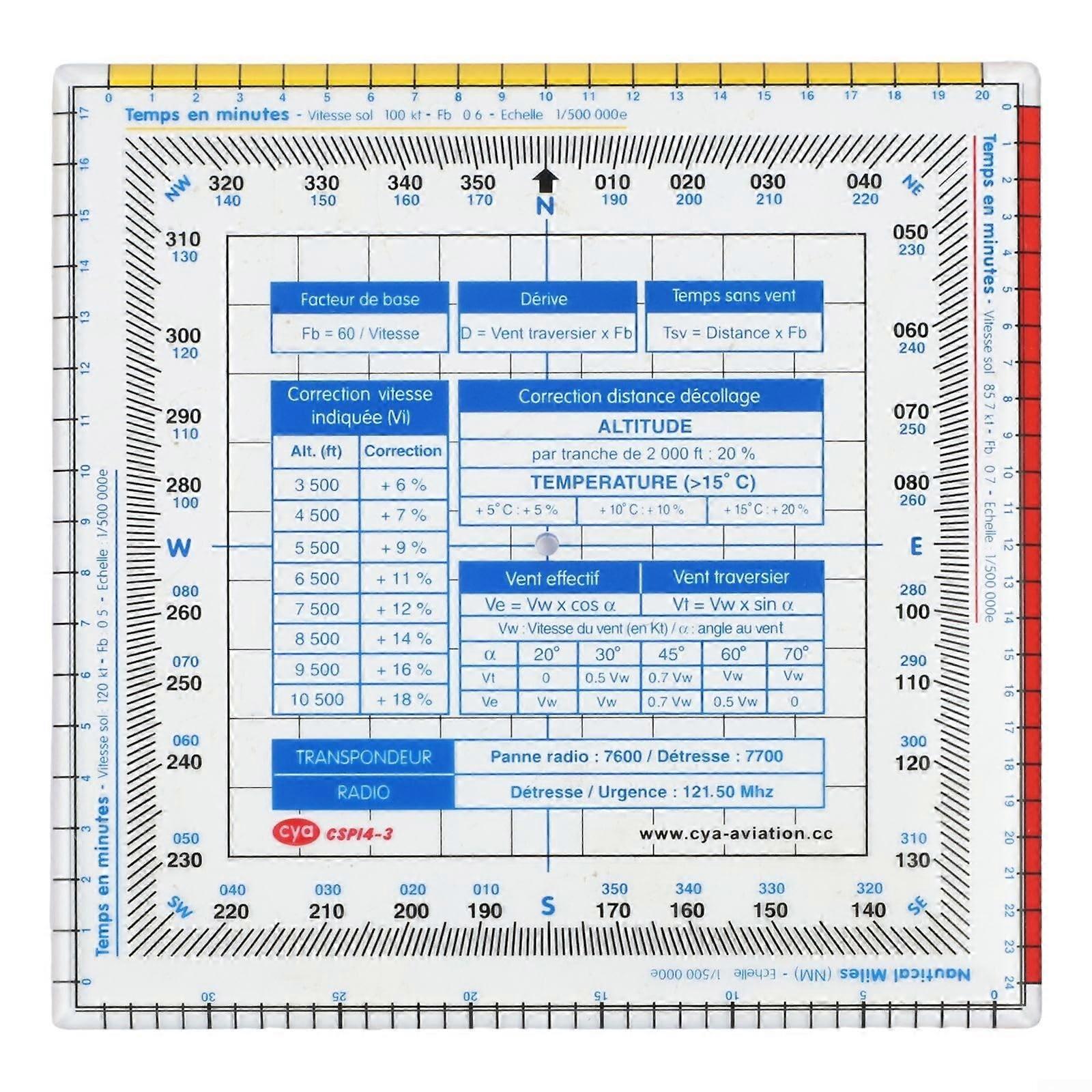 Navigationsflug-Lineal Protractor, Multifunction Drawing Tool For Compass, Transparent Plastic Ruler, 14 x 14.5 cm
