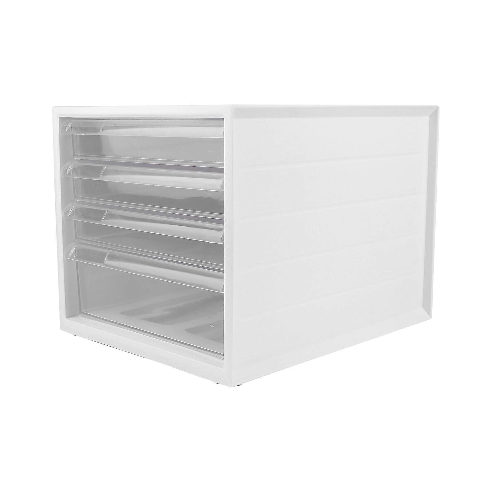 Drawer Style Box Container Home Storage Office Organizer White Resin Material Four-Layer Design 1Pack