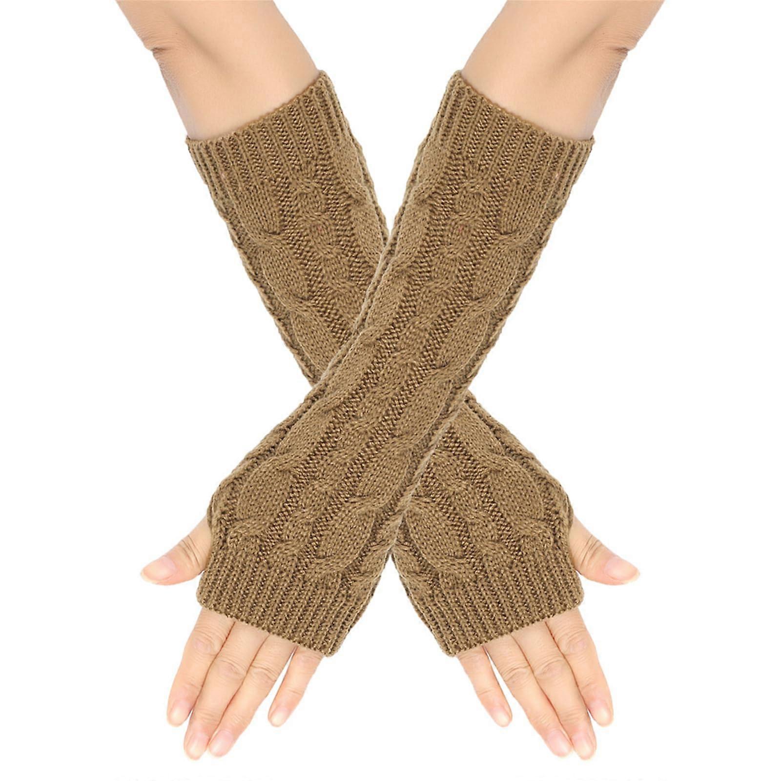 1 pair of women's faux wool arm warmers, comfortable, knitted sleeves for winter, khaki
