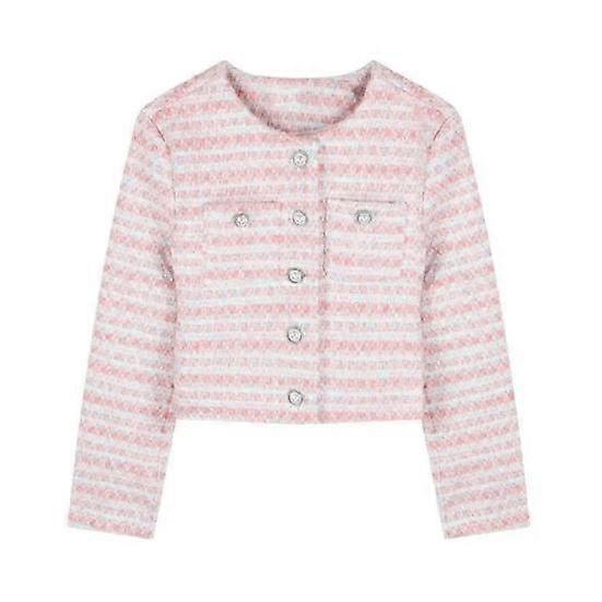 Fall Spring Women Jacket Retro Button Decoe Round Neck Single-breasted Chest Pockets Long Sleeves Loose Commuting Dating Coat