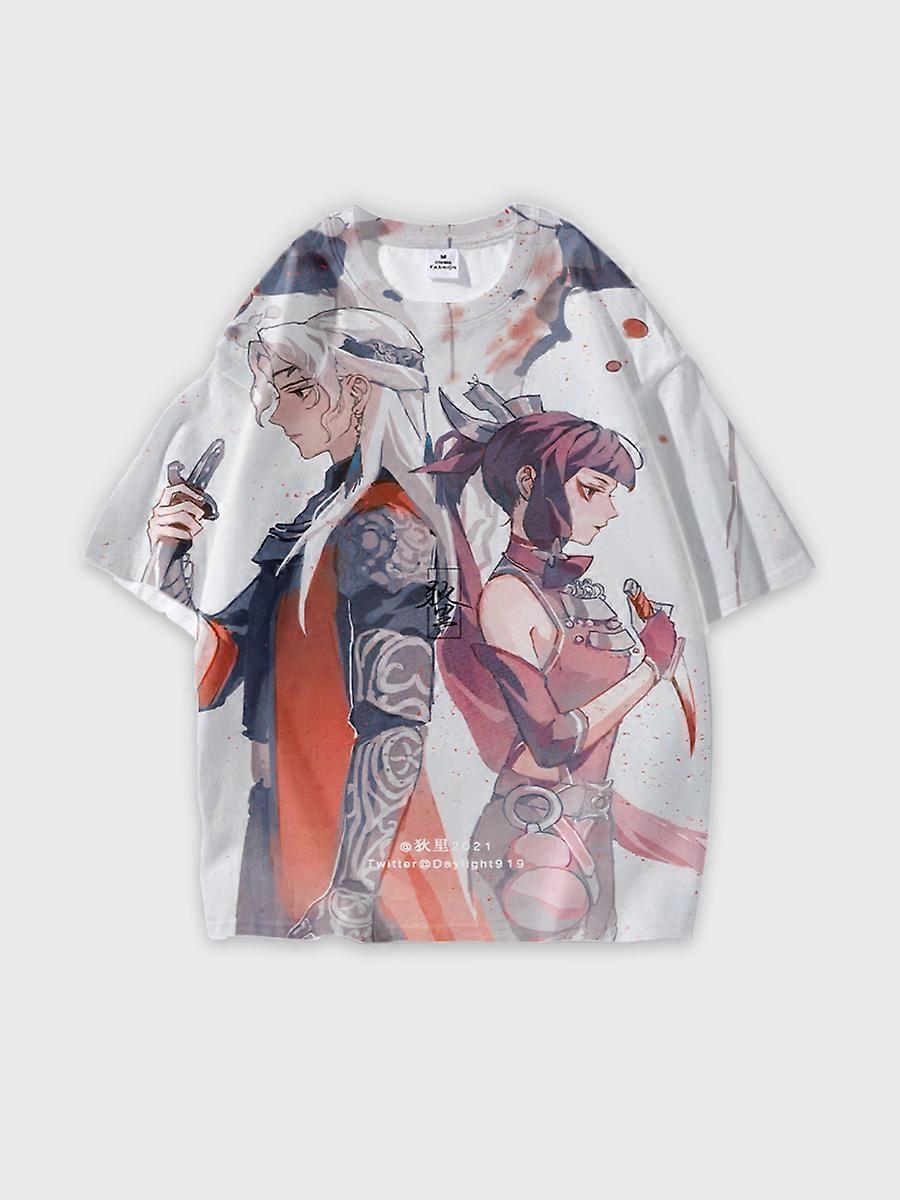 T-shirt round neck Character Pattern loose short sleeve P3013