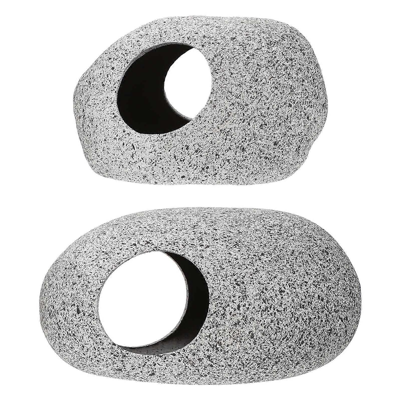 Grey Synthetic Fish Caves for Aquarium Decoration with Hideout Space 2 Pcs Small Size