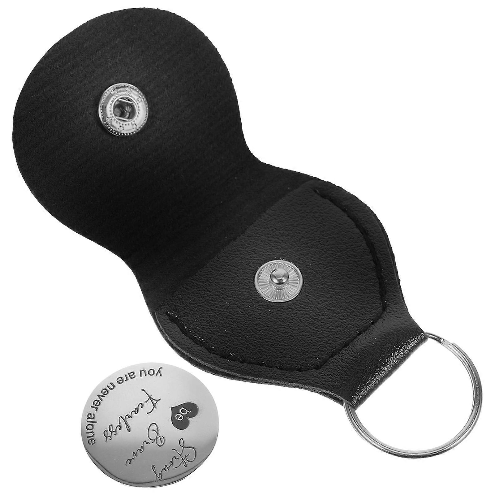 Relationship Keepsake Stainless Steel Disc with PU Keychain Black 1 Set